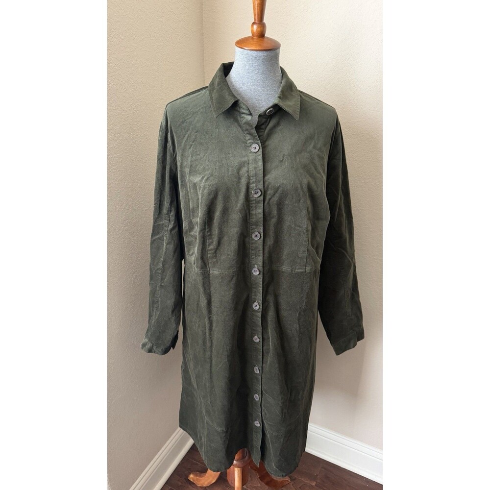J. Jill Size XL Aged Olive Green Velvet Long Sleeve Knee Length Shirt Dress -NWT